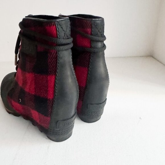 Sorel Buffalo Plaid Wool Leather Wedge Boots 9.5 - Picture 4 of 5